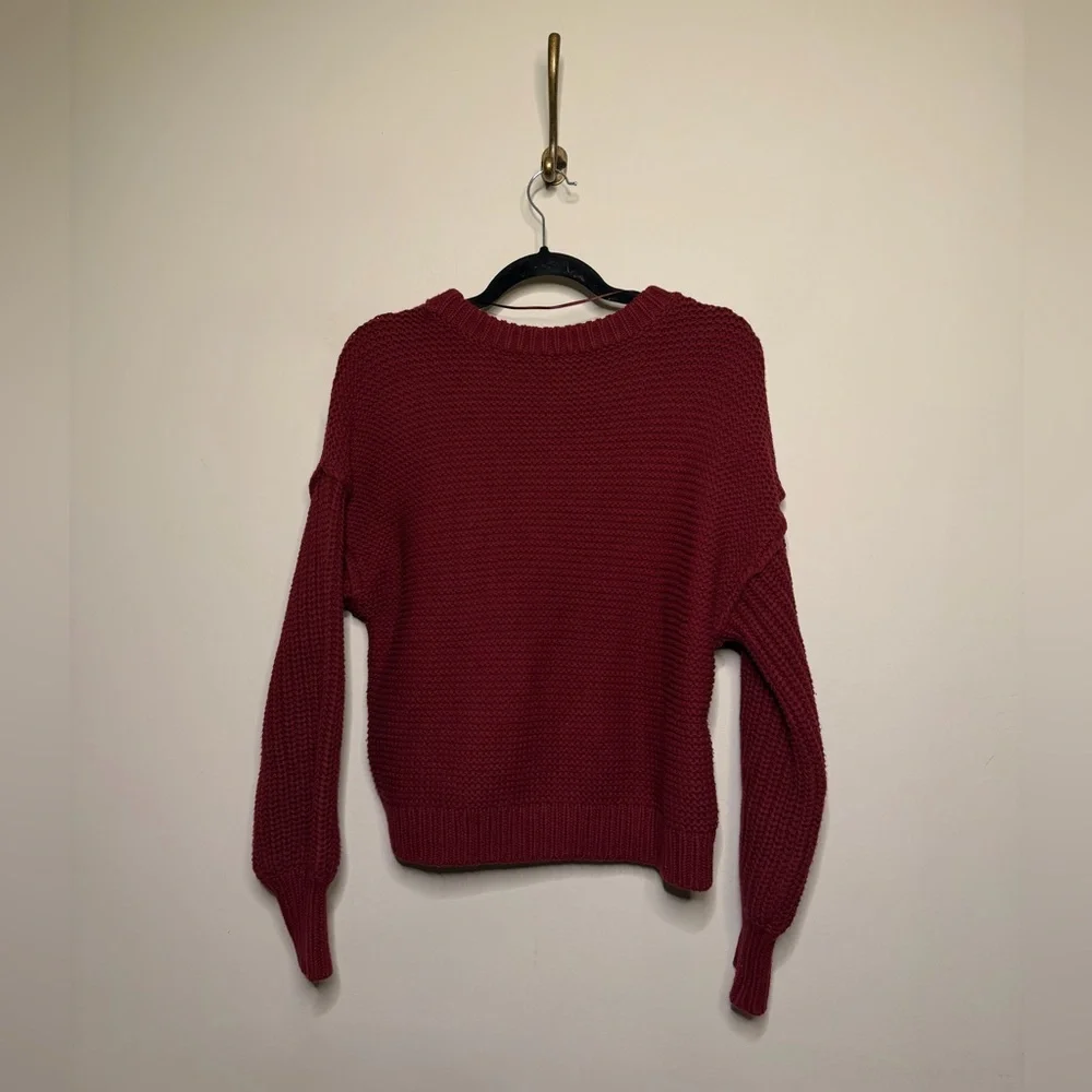 Free People Dream Cable Knit Sweater in Maroon Burgundy Cabernet